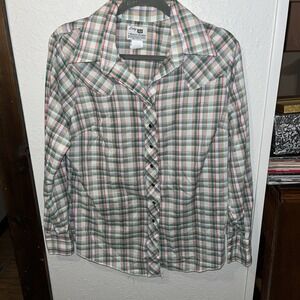 vtg lady DJ Women's Shirt size 38/16 plaid western style peril snaps